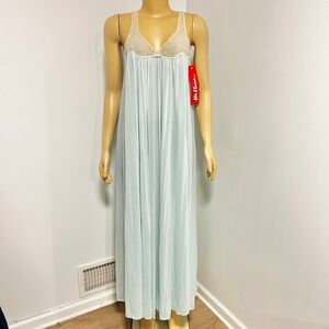 Miss Elaine Vintage 80s Baby Blue Nylon Lace Maxi Nightgown NWT ILGWU USA Small